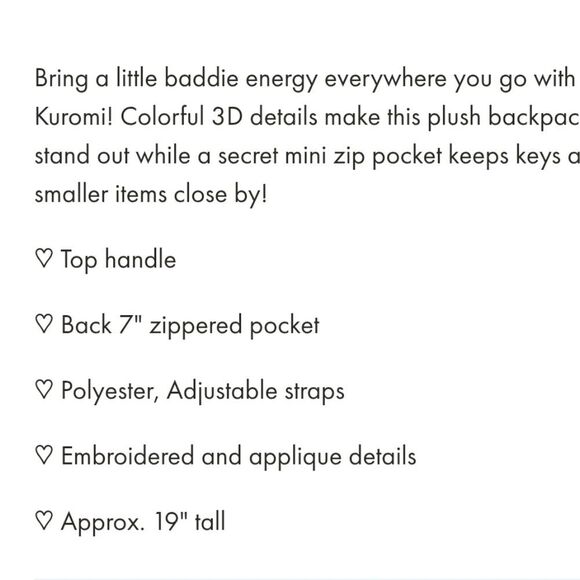 Kuromi 3D Plush Backpack - Picture 3 of 8